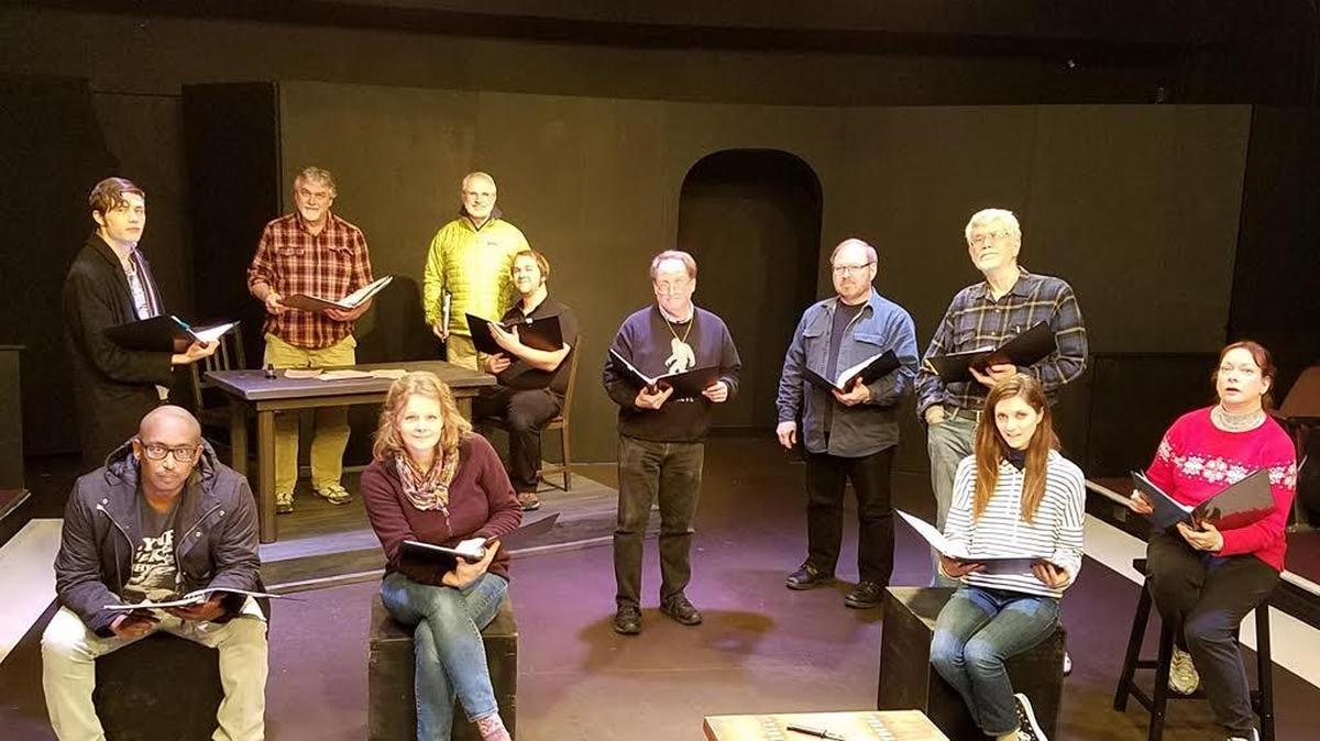 The cast of “Chaucer’s Dilemma,” standing, from left, are Wyatt Wilson, Christopher Valcho, James Patrick, Austin Houston, Geoff Pratt, Tom Riedlinger and Lynn Couch. Sitting, from left, are Tre Gambrell, Meghan Goodman, Hannah Eklund and Bonnie Vandver. Not shown is Jessie Weaver.