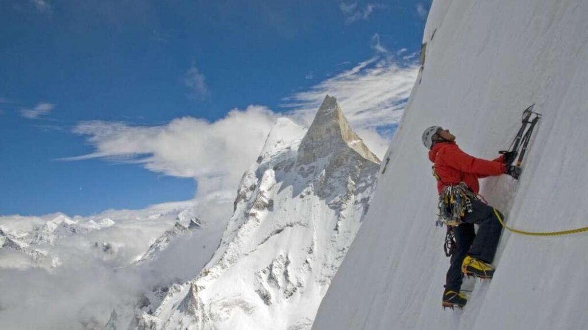 
Jimmy Chin leads an ice pitch during the 2008 Meru attempt in Garwhal, India.

