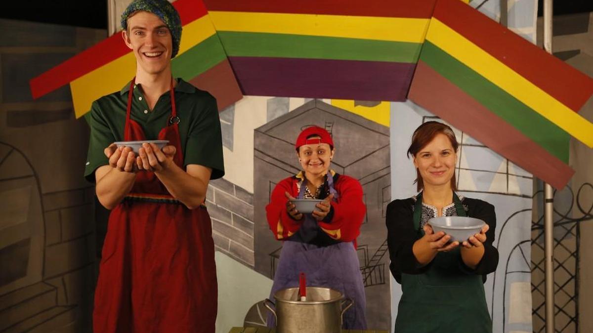 From left: Doug Fries, left, Jordi Montes and Angelica Duncan perform in “Last Stop on Market Street.” The performance is part of the Lacey Loves to Read events.