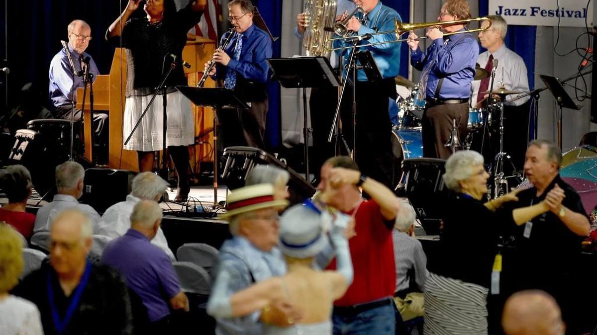 The Black Swan Classic Jazz Band with vocalist Marilyn Keller infuses Dixieland sounds with gospel during the final day of the 2016 America's Classic Jazz Festival at Saint Martin's University in Lacey.