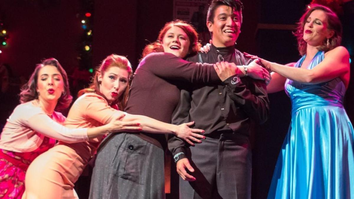 From left, Amy Shephard, Ashley Chandler, Maggie Ferguson-Wagstaffe, Miguel Pineda, and Christie Oldright in “The Stardust Christmas Fandango.”