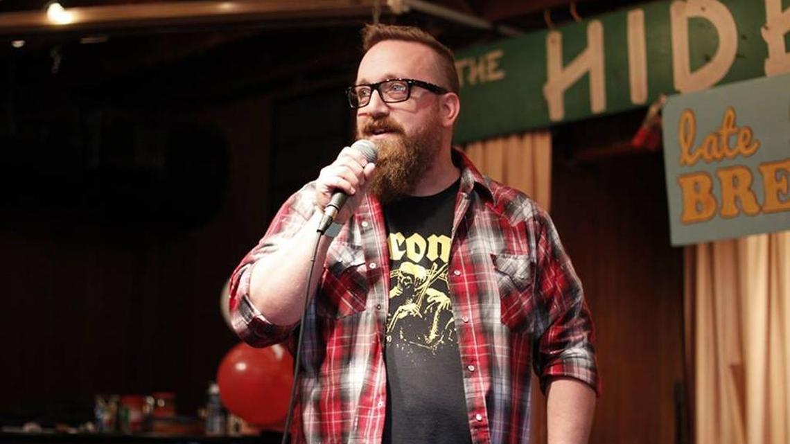 Derek Sheen — before he shaved his beard – is the featured comedian at the monthly comedy showcase, “Breaking Sad.”