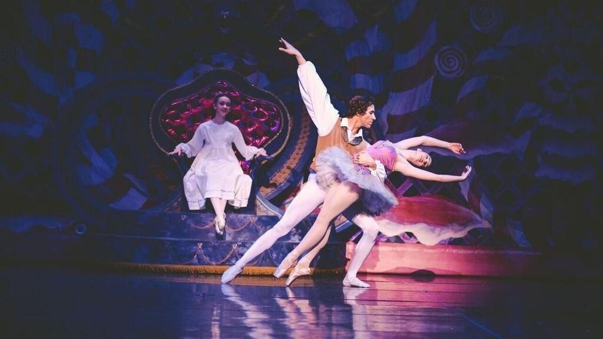 Dancers Anna Thornton, from right, Anthony Gamroth and Allison Moore perform Ballet Northwest’s “Nutcracker.”
