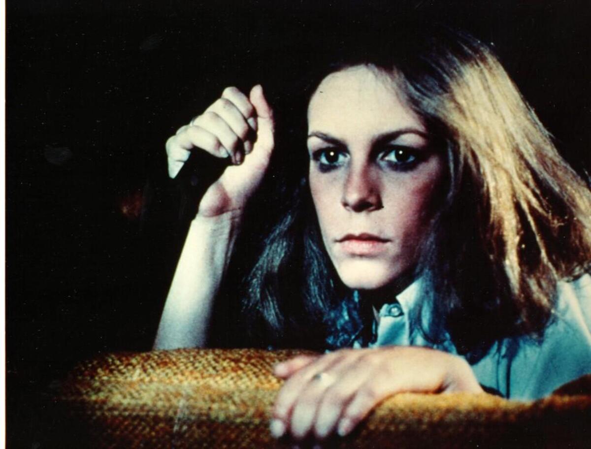 Jamie Lee Curtis in a scene from the 1978 horror film classic, “Halloween.” She’s starring in a sequel now in theaters and inconveniently titled “Halloween.”