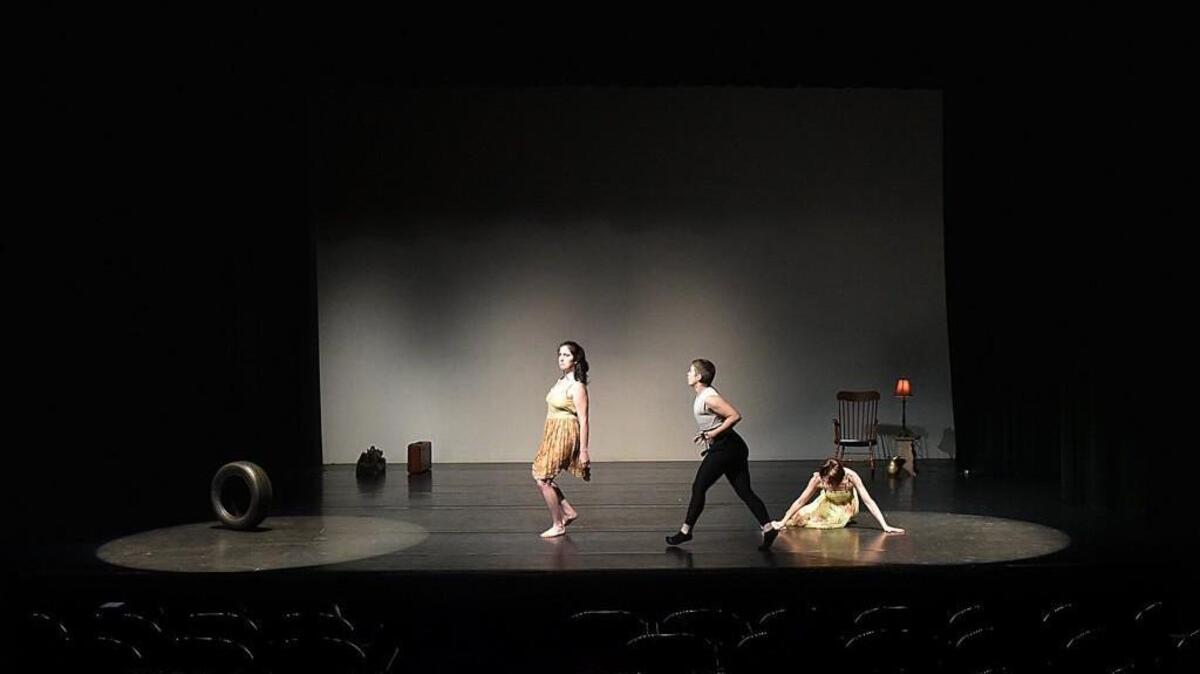 Rehearsals continue for the student-choreographed performance of "Inbetween" Tuesday at the Experimental Theater at The Evergreen State College. The college is shutting down the theater program because of budget cuts.