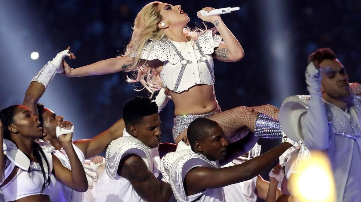 Lady Gaga performs during the halftime show of the Super Bowl. She will perform Aug. 5 at the Tacoma Dome.
