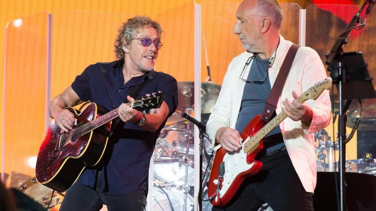 
Singer Roger Daltrey and Pete Townshed of the band The Who perform at the Glastonbury music festival at Worthy Farm, Glastonbury, England, on June 28. The band announced Friday it was postponing its tour while Daltrey recovers from viral meningitis.
