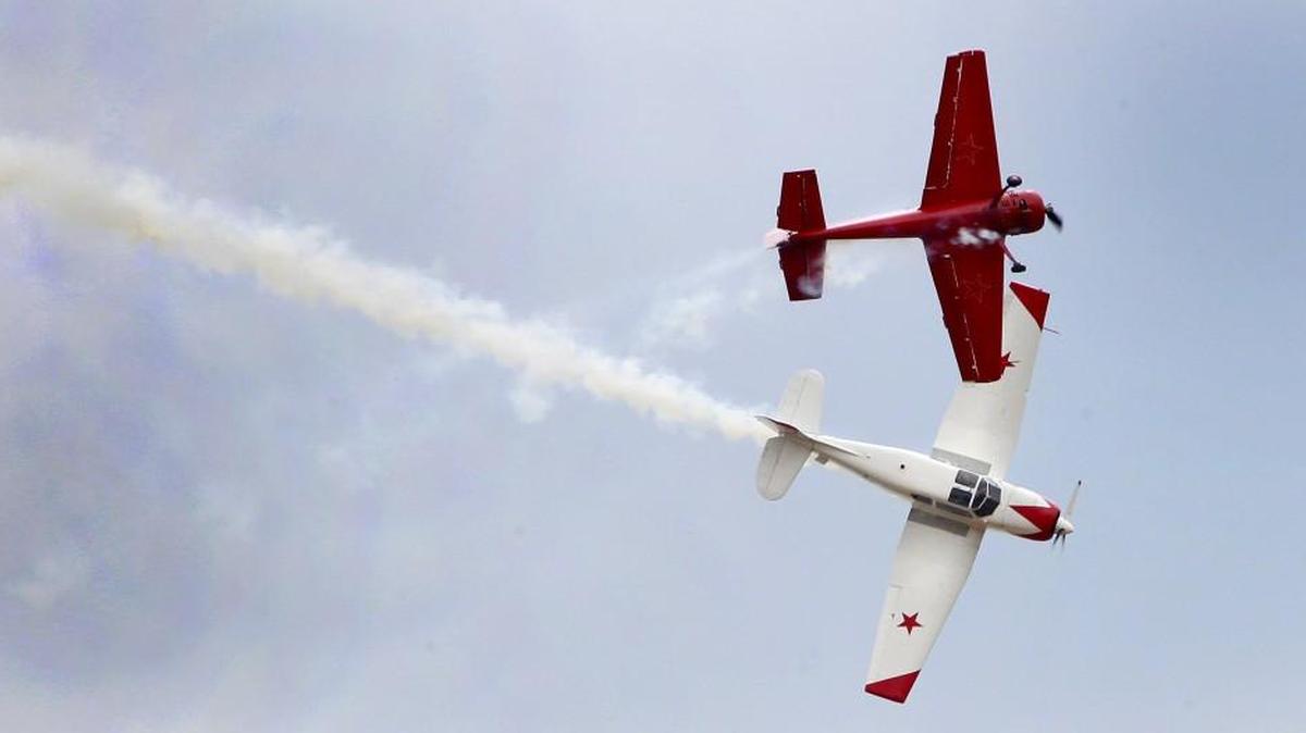 Aerobatic specialists Bud Granley, top aircraft, and his son Ross will return for the 18th annual Olympic Air Show on Saturday and Sunday at the Olympia Regional Airport.