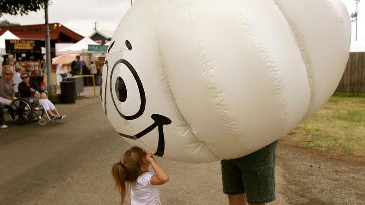 "Mr. Garlic" makes his way through the Chehalis Garlic Fest.