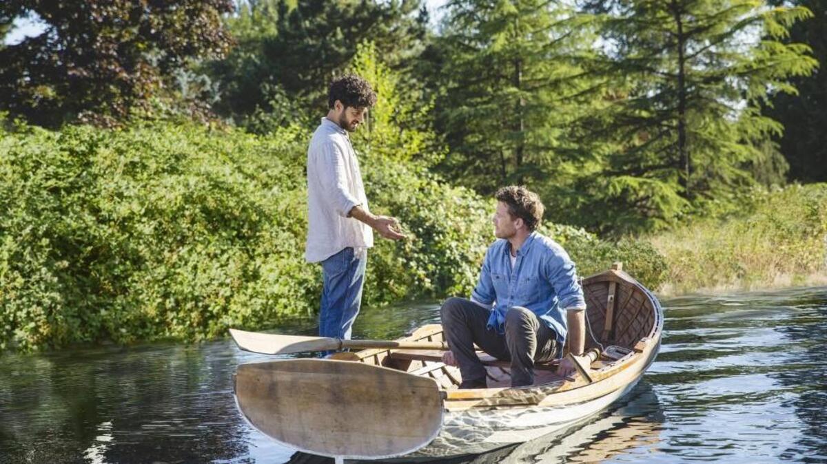 Avraham Aviv Alush, left, as Jesus, and Sam Worthington, as Mack Phillips, in a scene from the movie “The Shack,” which was directed by Stuart Hazeldine.