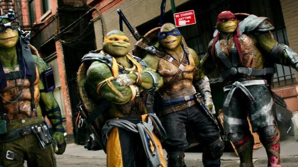 Donatello, from left, Michelangelo, Leonardo and Raphael in “Teenage Mutant Ninja Turtles: Out of the Shadows.”
