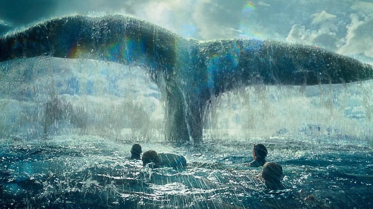 The movie features stunning computer-generated visuals of whales, and should be viewed in 3-D if possible.