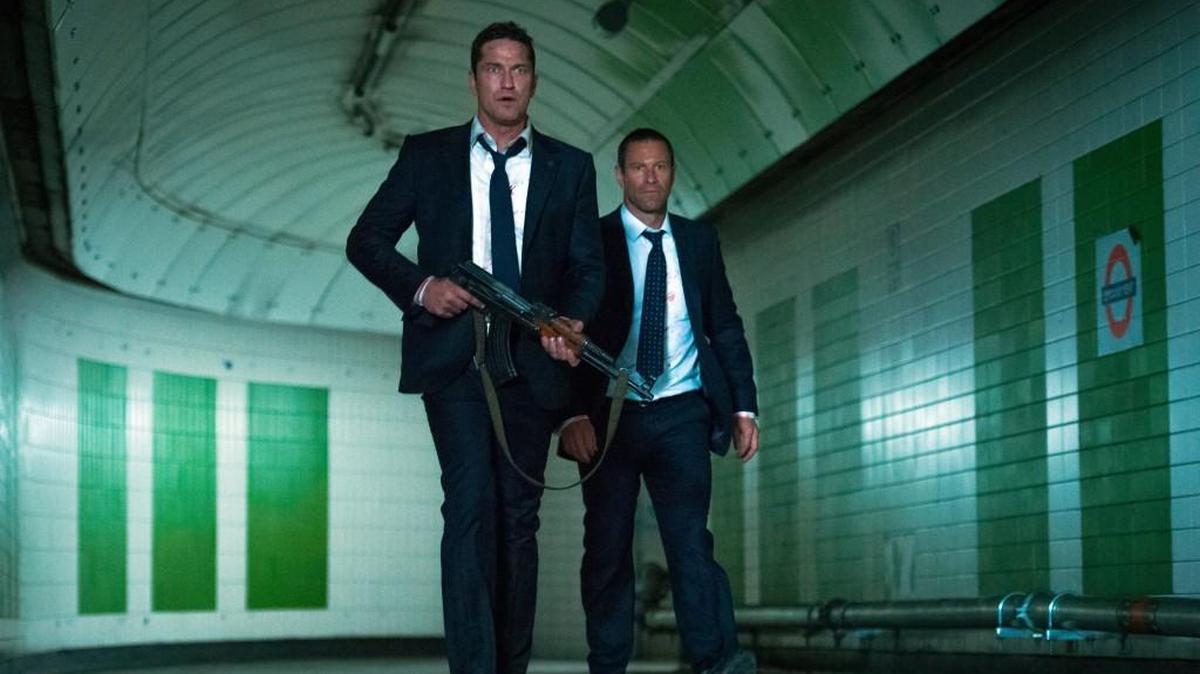 Gerard Butler, left, and Aaron Eckhart in “London Has Fallen.”