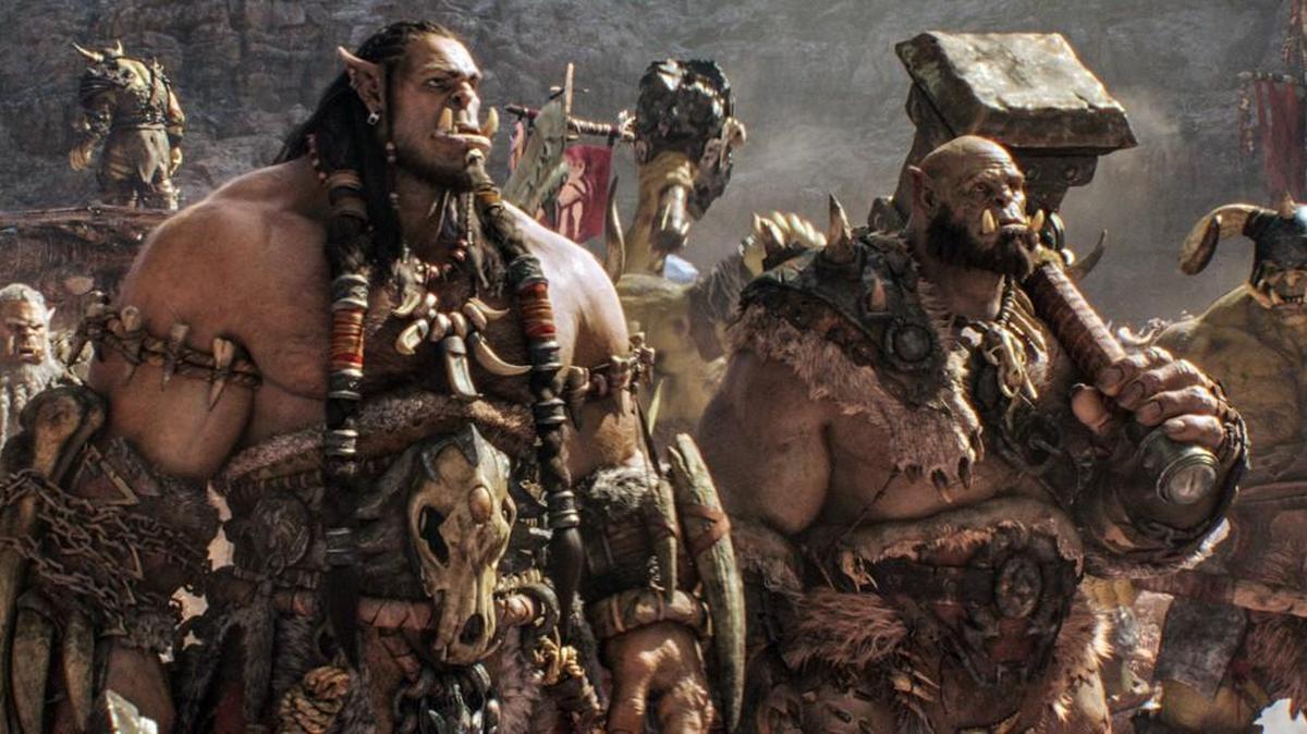 Orc chieftain Durotan, voiced by Toby Kebbell, left, and Orgrim, voiced by Rob Kazinsky, in a scene “Warcraft,” based on the Blizzard Entertainment video game.