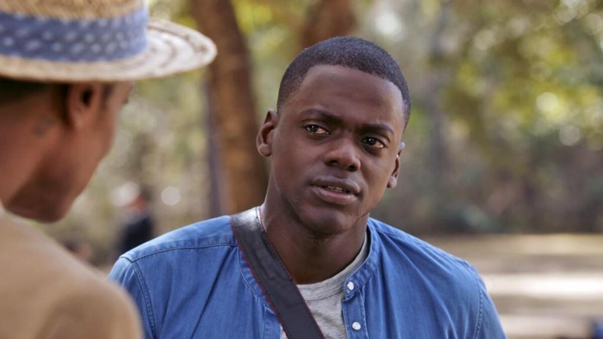 Logan, left, played by Lakeith Stanfield, meets Chris, played by Daniel Kaluuya, in Universal Pictures “Get Out,” a speculative thriller from Blumhouse and the mind of Jordan Peele. When a young African-American man visits his white girlfriend’s family estate, he becomes ensnared in a more sinister real reason for the invitation.