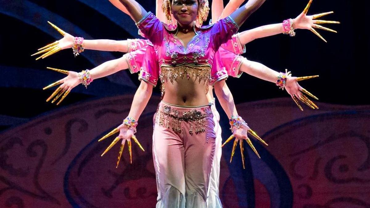 Danny Chang and his Golden Dragon Acrobats perform Thursday evening at the Washington Center for the Performing Arts.