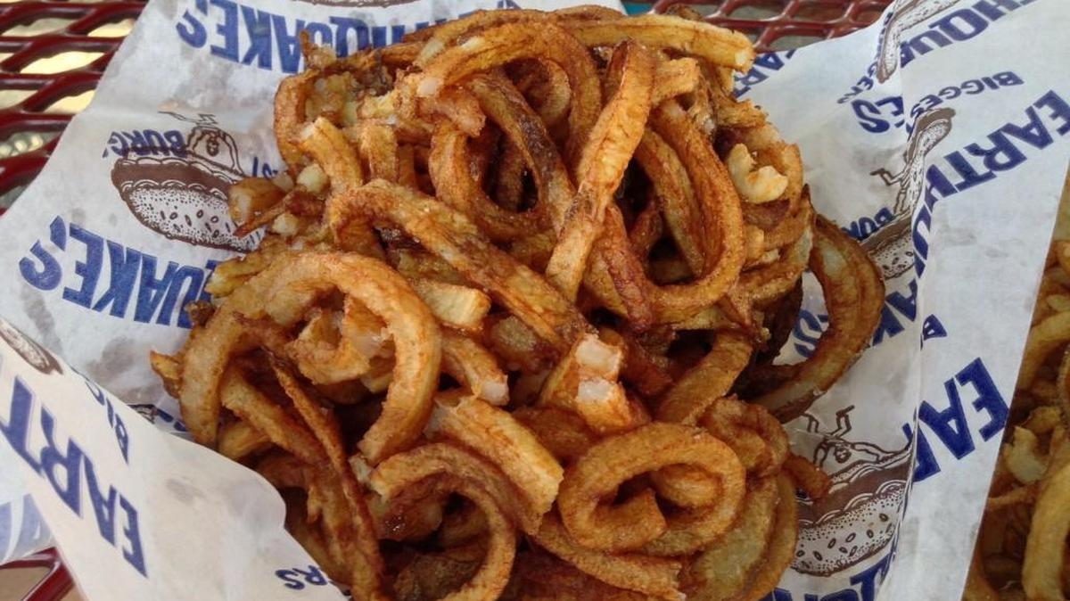
Curly fries, $7.45, from the Earthquake Burgers booth near the Blue Gate.
