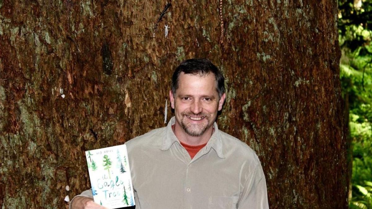 This is author Ned Hayes with the actual Eagle Tree that was one of the inspirations for the book.
