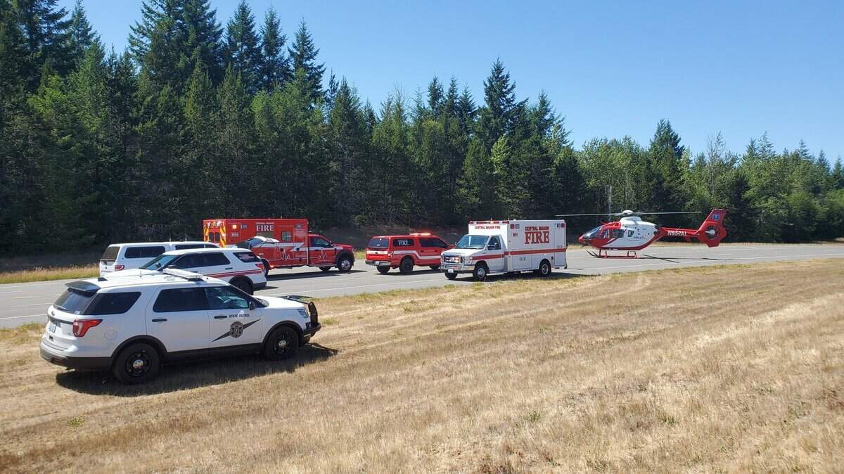 The Washington State Patrol and Central Mason Fire & EMS rescued a man from a tree on Sunday, July 9, after he lost consciousness on his way down. He was airlifted to Harborview Medical Center. 