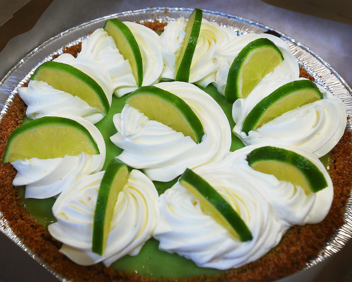 A finished key lime pie at Phoebe’s Pastry Cafe in west Olympia.