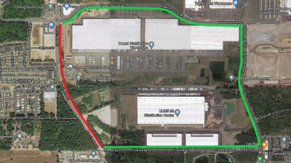 The northbound lane of Marvin Road Northeast will close during the day for the next 10 days as part of the roundabout expansion project at Marvin Road Northeast and Hawks Prairie Road Northeast.