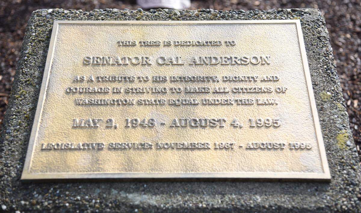 A memorial plaque for late state lawmaker Cal Anderson was removed, and later replaced, on the Capitol campus this week.