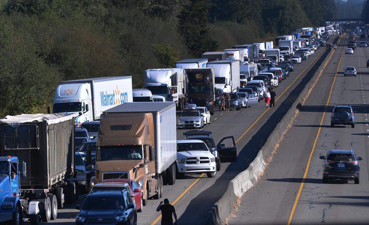 All lanes of southbound traffic on I-5 were closed on Monday morning, following a semi-truck crash that left one person dead. The southbound traffic back-up was solid all the way north into Tumwater.