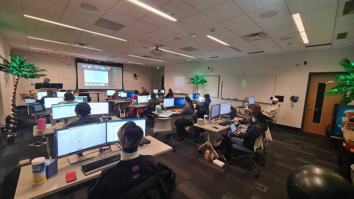 Staff practices with the new tech systems coming to South Puget Sound Community College.