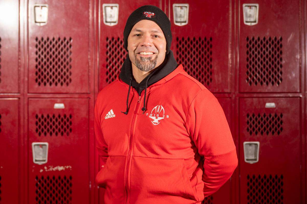 Yelm coach Jason Ronquillo photographed at Mount Tahoma High School on Monday, Dec. 20, 2021.