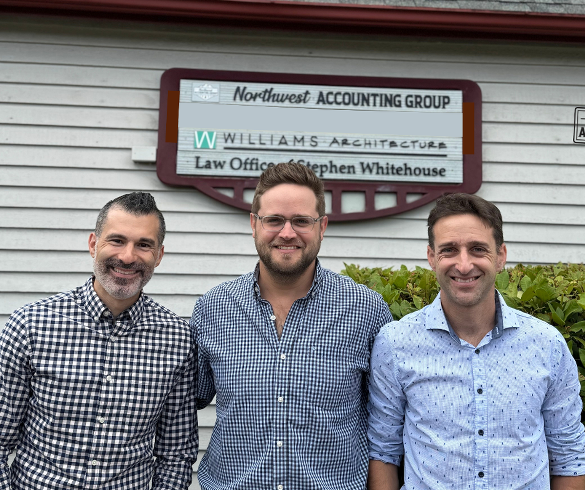 From left, former Northwest Accounting Group owner Peter Sayah with new owners Bradley and Gareth Price.