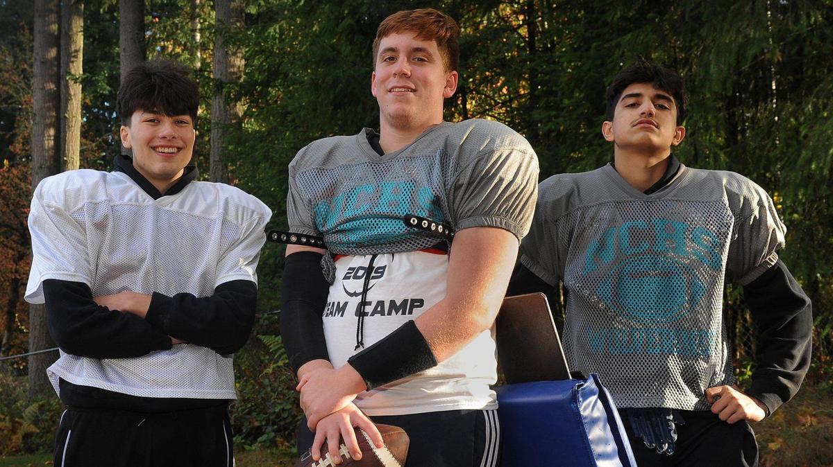 Dig Zilla, Adam Brooks and Junior Babber (left-right) anchor the Wolverines as Northwest Christian High School competes in the stateÕs new 6-man football division this fall.