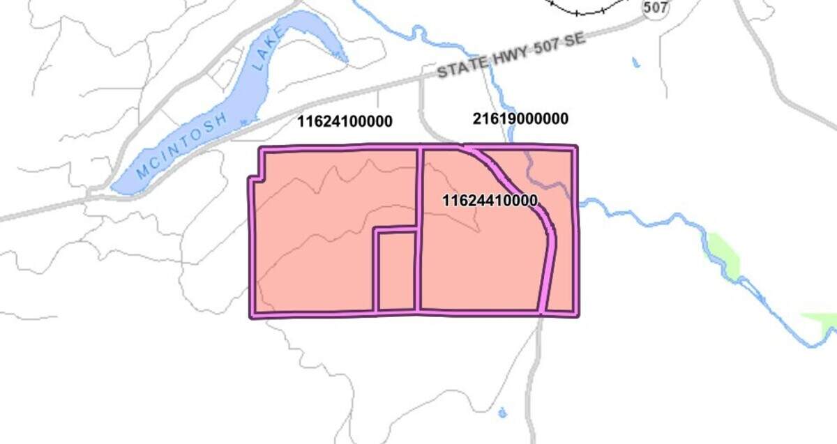 The Tenino-area location of a proposal to log and clear land for an approved gravel mine expansion area.