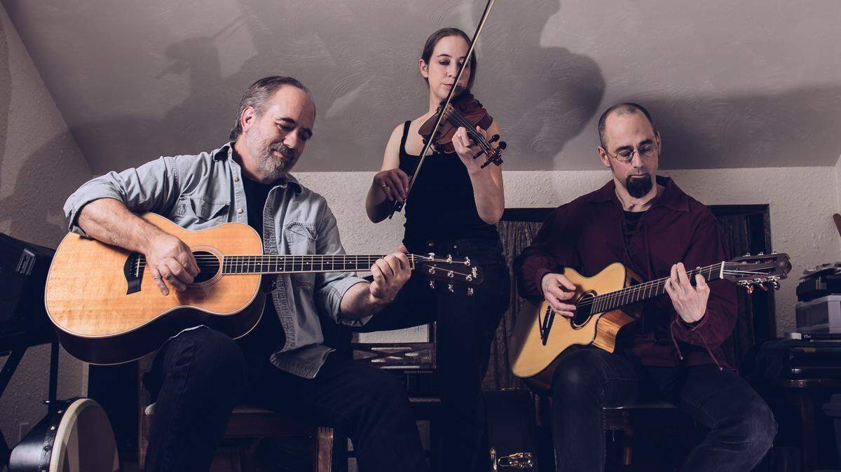 Pinniped, an Olympia Celtic trio, will participate in Play Music on the Porch Day, which is Saturday. It will live-stream its performance on Facebook. Pictured from left are Bill Kellington, Sarah Kellington and Eric Correia.