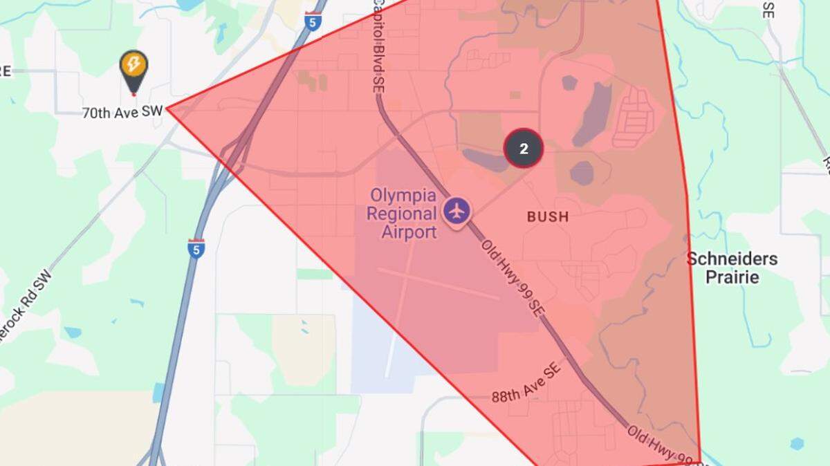 A new power outage was reported just before noon Tuesday in the area of Olympia Regional Airport.