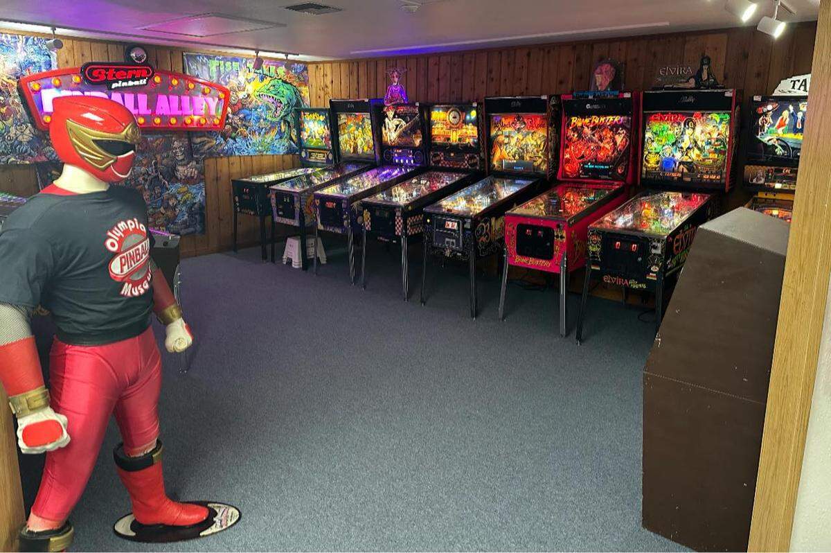 An interior view of the Olympia Pinball Museum.