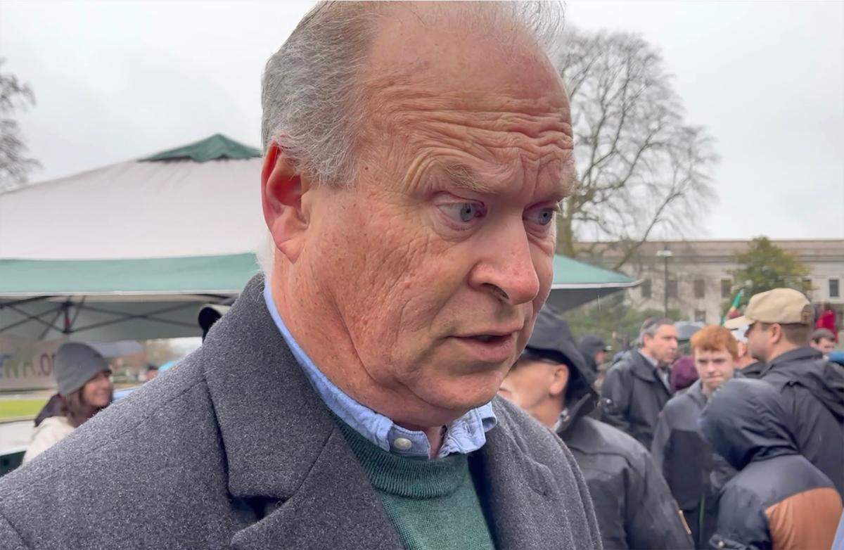 Rep. Jim Wash, R-19th District, on the north steps of the capitol in Olympia in February 2025. 
