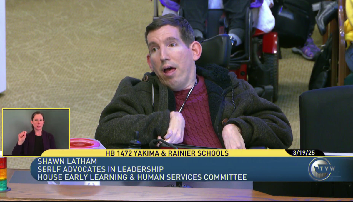 Shawn Latham, policy coordinator for Self Advocates in Leadership, spoke in favor of HB 1472 during a hearing on March 19.