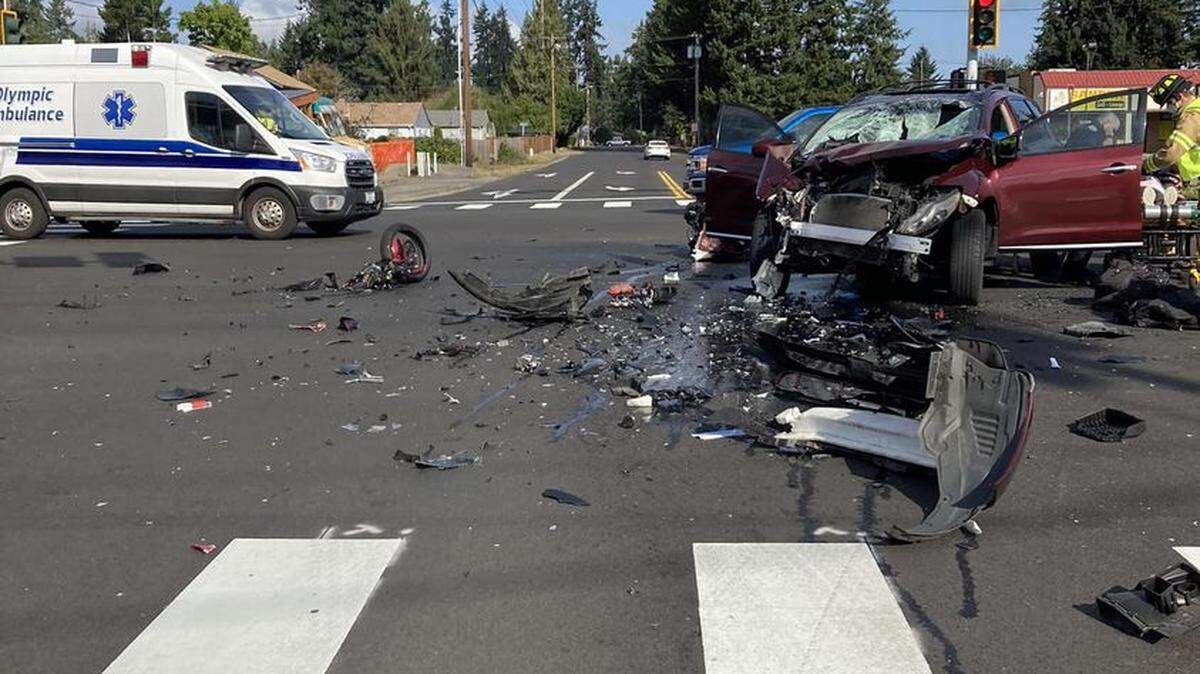 A motorcyclist was airlifted to Harborview Medical Center in Seattle in critical but stable condition on Sept. 29 after a wreck at the intersection of Martin Way East and Ranger Drive Southeast outside Lacey. The Thurston County Sheriff’s Office is investigating the cause of the collision. 