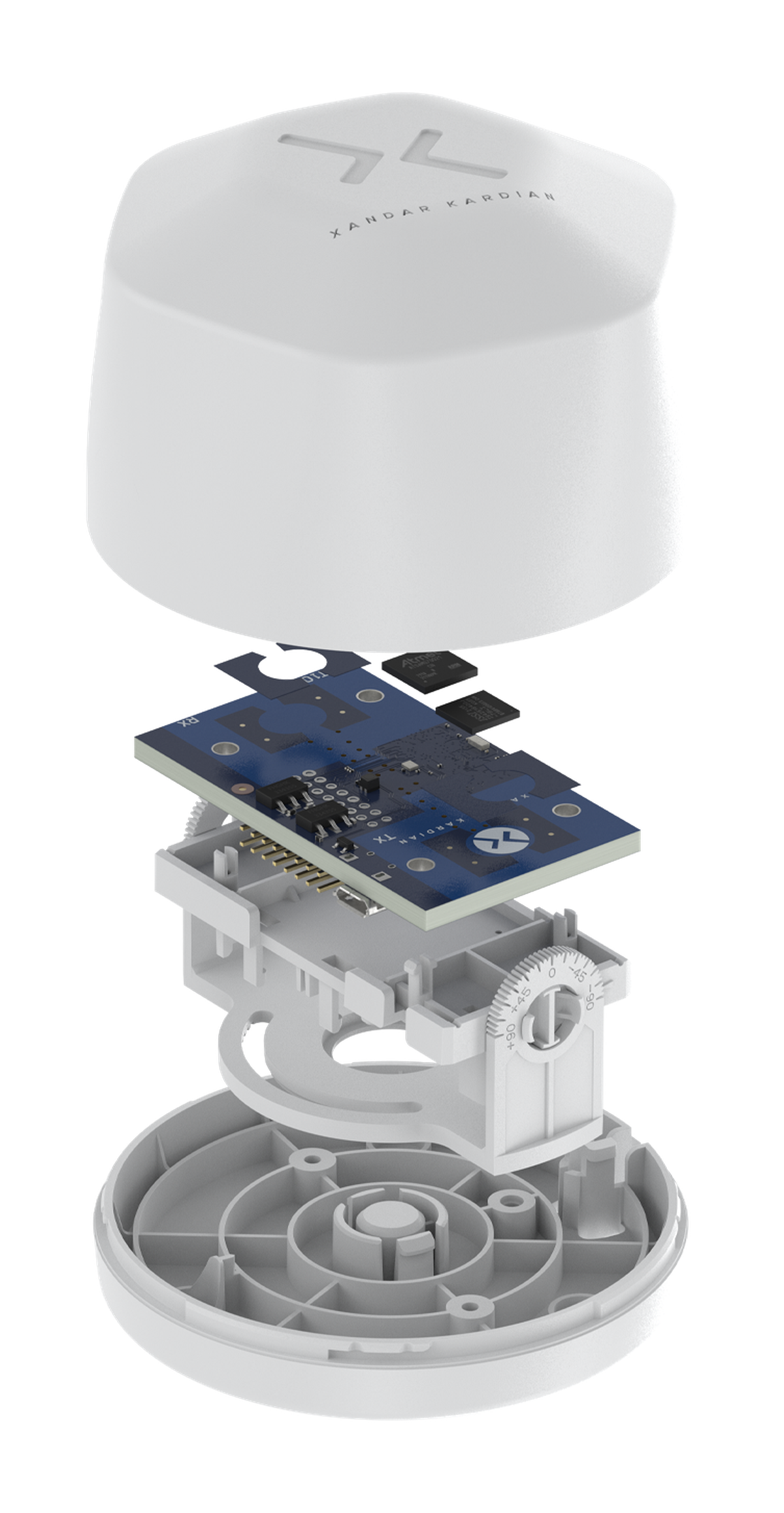 An image of an XK300 sensor sold by Reassurance Solutions LLC. The sensor is designed to detect vital signs of people in prison or jail cells.