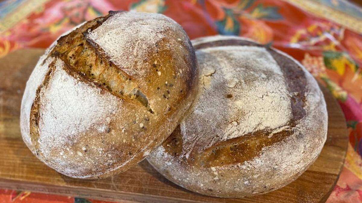 Two of Mary’s most recent loaves of sourdough bread.