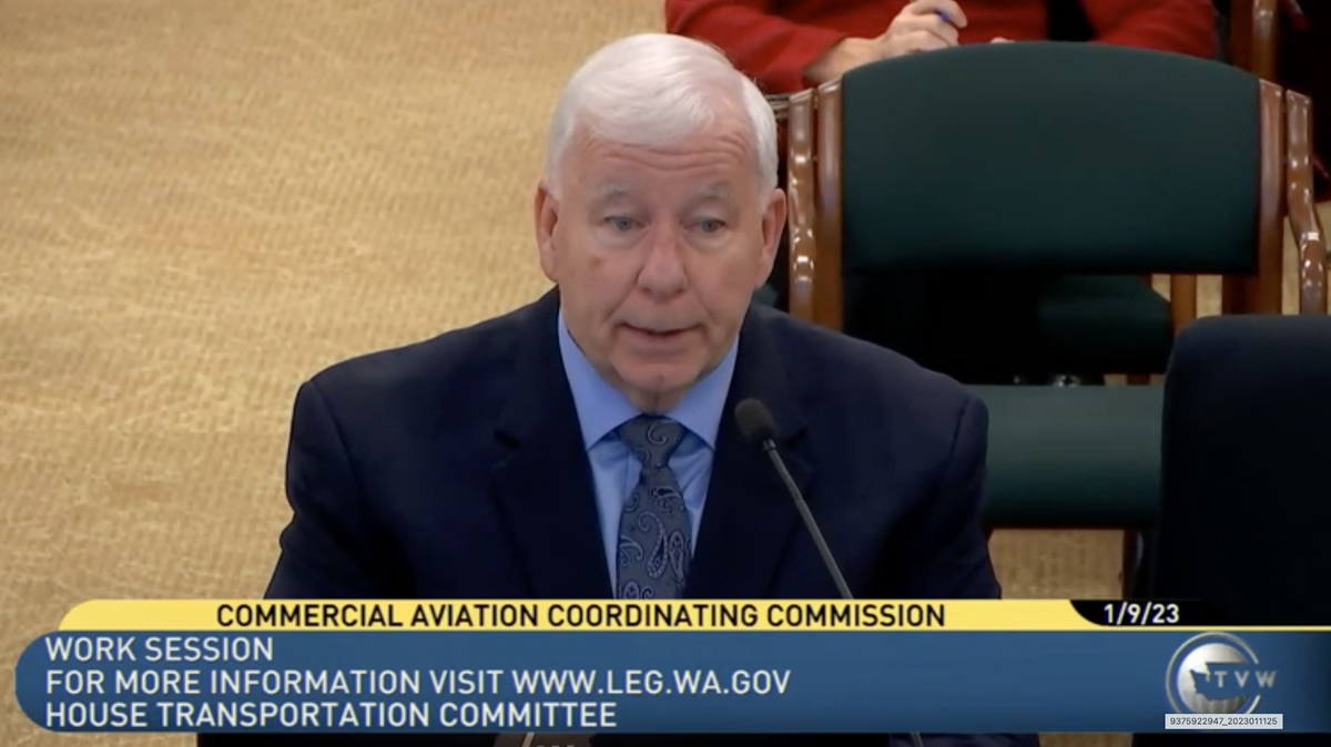 Warren Hendrickson, acting chair of state Commercial Aviation Coordinating Commission, presented lawmakers with an update on a selection process for a new international airport during a House Transportation Committee meeting Monday, Jan. 9.