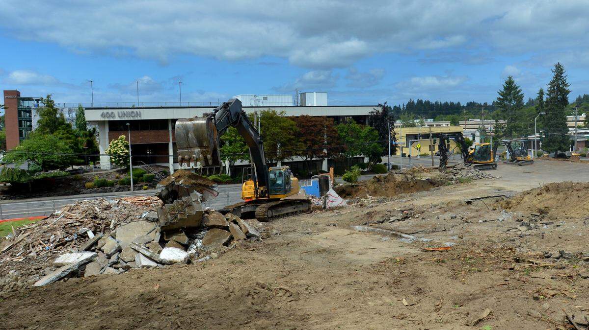 Multi-structure demolition project along Union Avenue in downtown Olympia between Adams and Jefferson Streets. June 14, 2023
