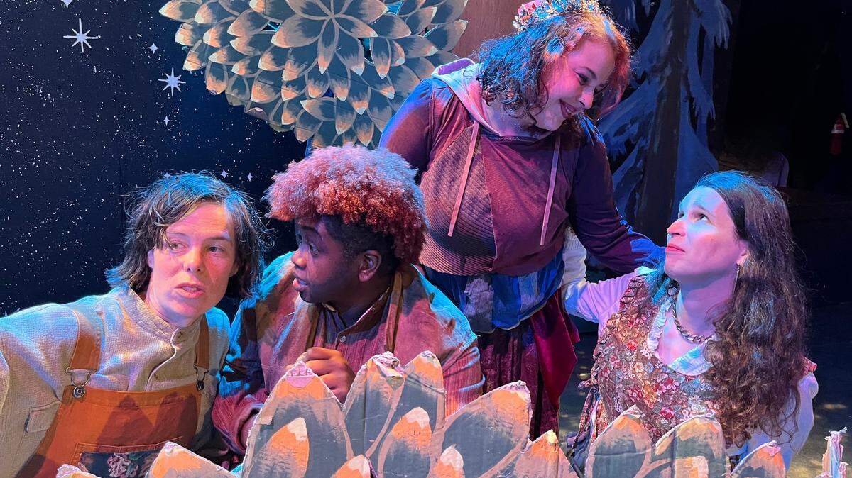 Olympia Family Theater’s adaptation of “The Snow Queen” features, from left, Em Jones, Luna, Sahara Cook and Veronica Harris.
