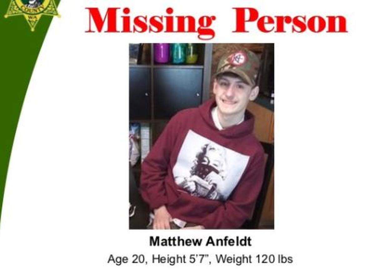Matthew Anfeldt was last seen Feb. 28 near Grand Mound.