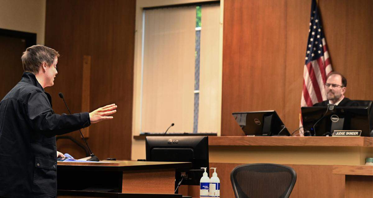 Noble Hauser shares several poignant memories of his sister, Elizabeth Provence, while addressing Thurston County Superior Court Judge John C. Skinder before he sentenced Evelyn Laine McMurray for second degree manslaughter after she pleaded guilty to the charge during her March 11 arraignment hearing. Lacey police found Elizabeth Provence on Feb. 25. That day, McMurray called 911 for medical aid, saying she felt unwell after taking too much fentanyl the night before, according to court records. While first responders attended to her, she reportedly told them there was a body inside the apartment and she pointed to herself when asked how Provence died. Provence was reportedly bound with duct tape and a ratchet-type strap and appeared to have been dead for several days.