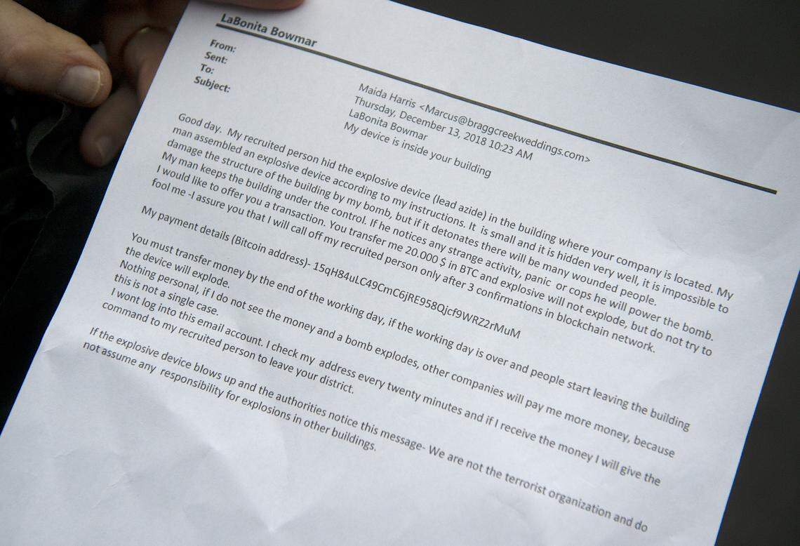 The bomb threat that was emailed to Thurston County offices Thursday.