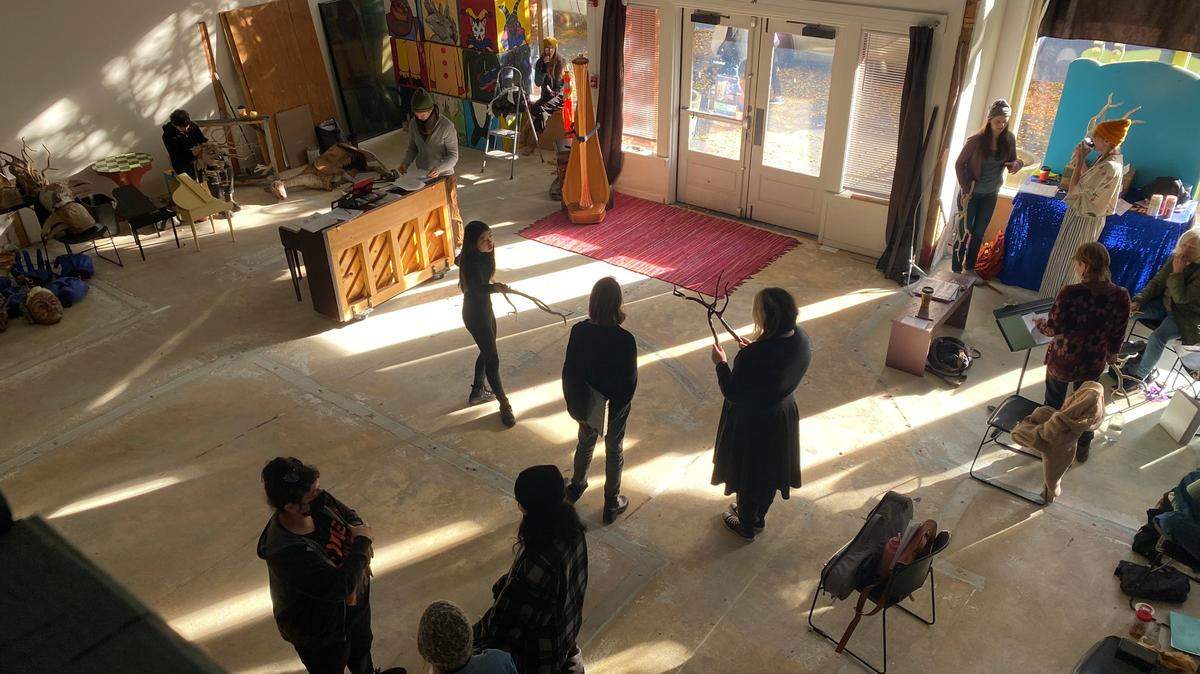 The cast of Olympia Family Theater’s “Nyx and the Long Night” rehearses in the space next door to the theater, where the theater will open the multipurpose Olympia Youth Arts Alliance.
