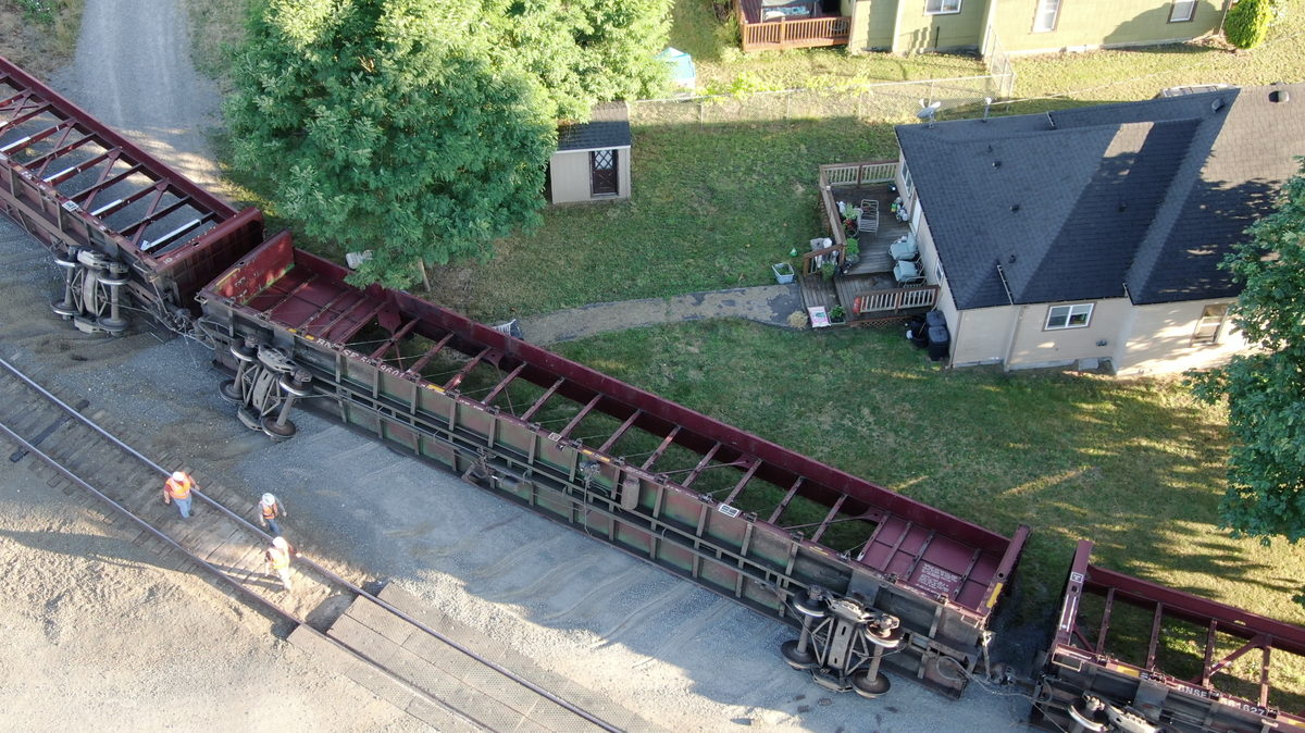 Centralia police say a mostly empty freight train derailed in the area of North Tower Avenue and Fifth Street just before 5 p.m. Sunday.