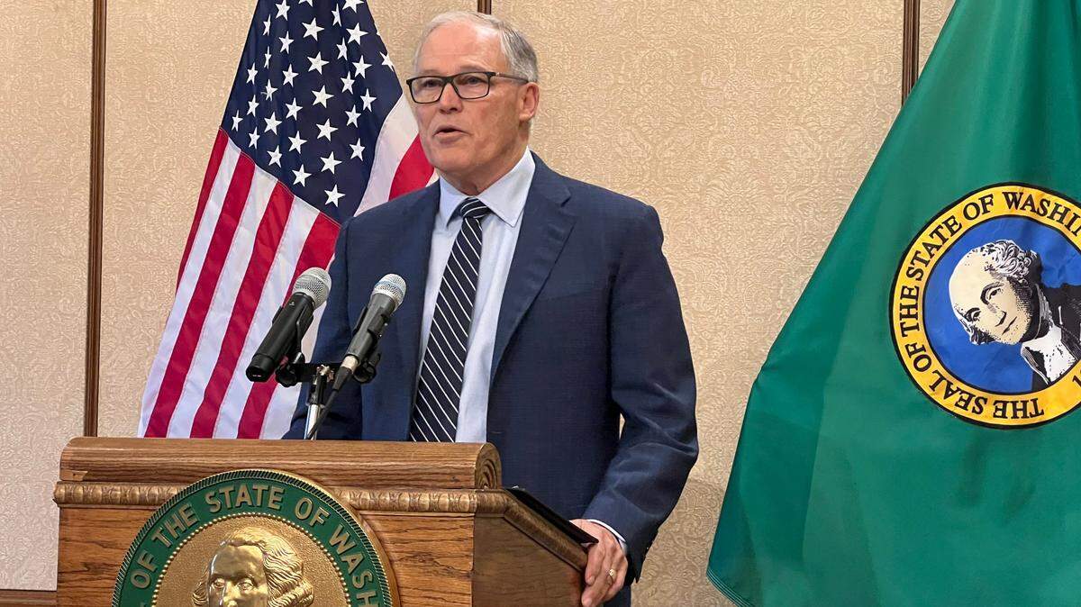 Gov. Jay Inslee on Tuesday, Dec. 17, 2024, spoke to reporters about his proposed budget.