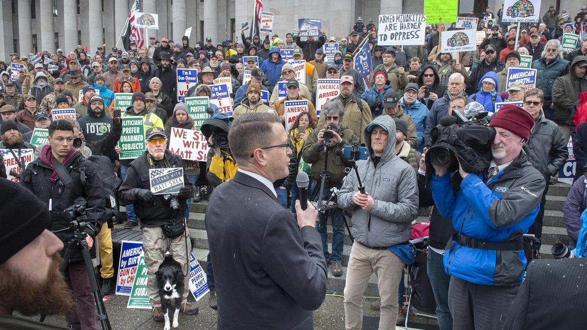 Matt Shea during the Gun Rights Coalition rally at the State Capitol in Olympia.